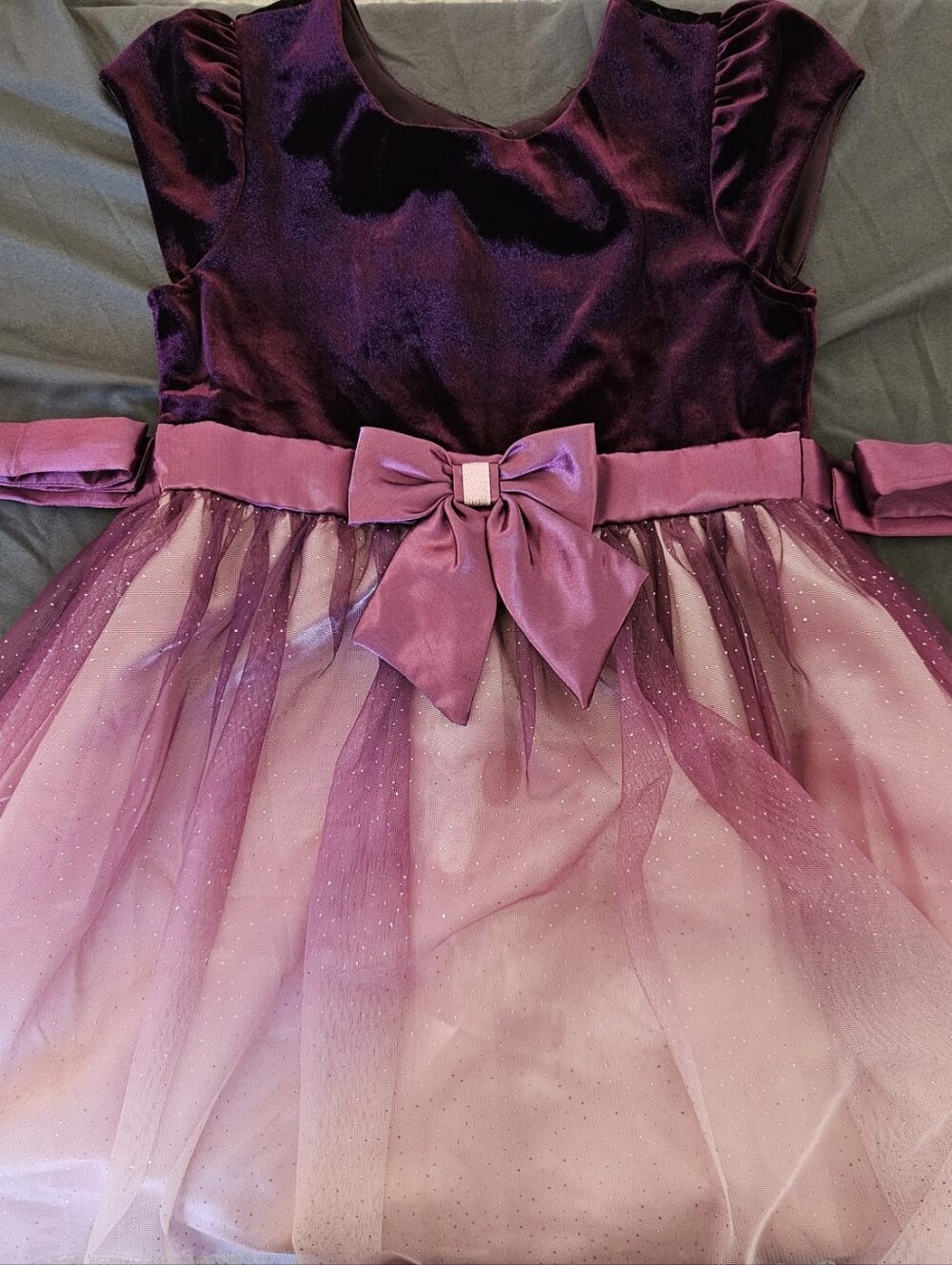 Purple Velvet & Tulle Bow Party Girls Dress